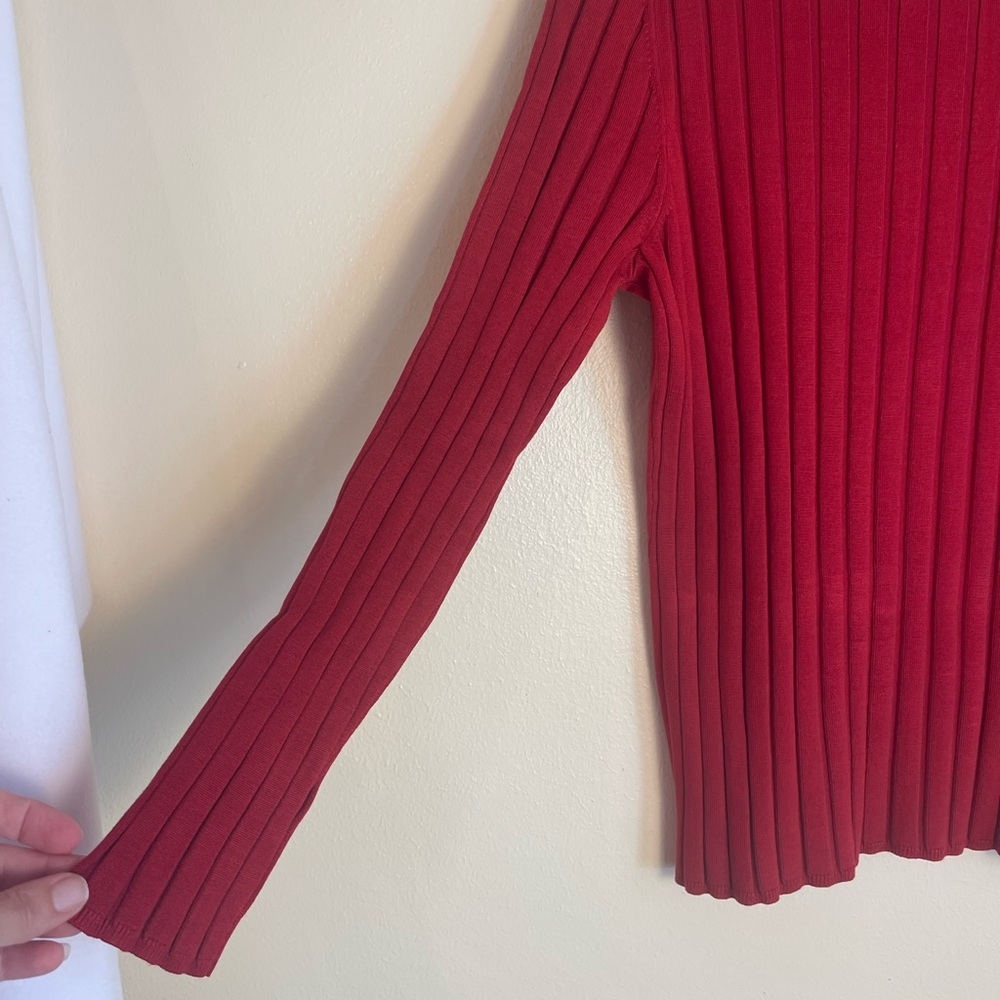 Red Silk Blend Ribbed Turtleneck Sweater XL Stretch Knit Minimalist Luxury Chic - Picture 14 of 14